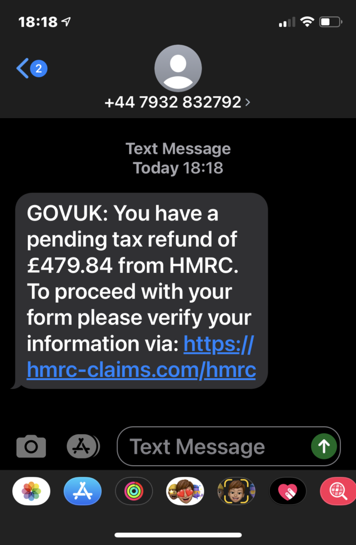Please be aware of HMRC scam messages.