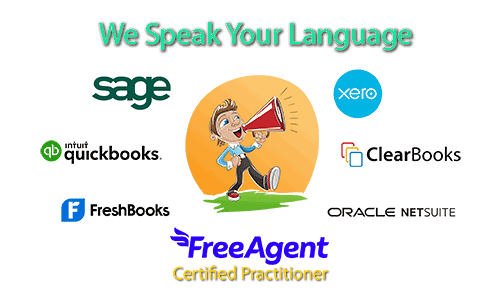 We speak Sage, Quickbooks, Freshbooks, Xero, Clearbooks, Netsuite, FreeAgent and many more